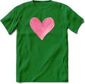 Valentijn Pastel waterverf Hart T-Shirt | Grappig Valentijnsdag Cadeautje voor Hem en Haar | Dames - Heren - Unisex | Kleding Cadeau | - Donker Groen - S