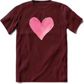 Valentijn Pastel waterverf Hart T-Shirt | Grappig Valentijnsdag Cadeautje voor Hem en Haar | Dames - Heren - Unisex | Kleding Cadeau | - Burgundy - XXL