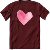 Valentijn Pastel waterverf Hart T-Shirt | Grappig Valentijnsdag Cadeautje voor Hem en Haar | Dames - Heren - Unisex | Kleding Cadeau | - Burgundy - XL