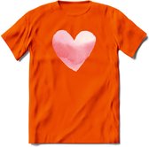 Valentijn Pastel waterverf Hart T-Shirt | Grappig Valentijnsdag Cadeautje voor Hem en Haar | Dames - Heren - Unisex | Kleding Cadeau | - Oranje - XXL