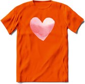 Valentijn Pastel waterverf Hart T-Shirt | Grappig Valentijnsdag Cadeautje voor Hem en Haar | Dames - Heren - Unisex | Kleding Cadeau | - Oranje - S
