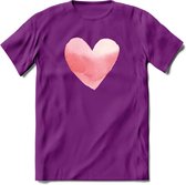 Valentijn Pastel waterverf Hart T-Shirt | Grappig Valentijnsdag Cadeautje voor Hem en Haar | Dames - Heren - Unisex | Kleding Cadeau | - Paars - XL