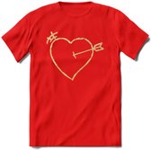 Valentijn Goud Hart T-Shirt | Grappig Valentijnsdag Cadeautje voor Hem en Haar | Dames - Heren - Unisex | Kleding Cadeau | - Rood - L