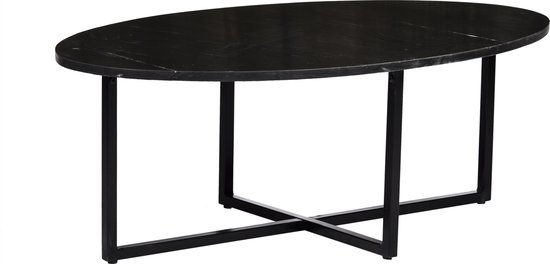 Livingfurn Table Basse Elize Marbre Ovale Noir Marbre Noir / Acier Enduit