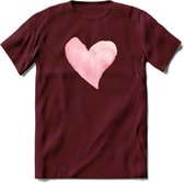 Valentijn Pastel waterverf Hart T-Shirt | Grappig Valentijnsdag Cadeautje voor Hem en Haar | Dames - Heren - Unisex | Kleding Cadeau | - Burgundy - L