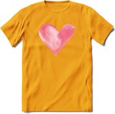 Valentijn Pastel waterverf Hart T-Shirt | Grappig Valentijnsdag Cadeautje voor Hem en Haar | Dames - Heren - Unisex | Kleding Cadeau | - Geel - S