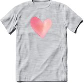 Valentijn Pastel waterverf Hart T-Shirt | Grappig Valentijnsdag Cadeautje voor Hem en Haar | Dames - Heren - Unisex | Kleding Cadeau | - Licht Grijs - Gemaleerd - XXL