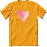Valentijn Pastel waterverf Hart T-Shirt | Grappig Valentijnsdag Cadeautje voor Hem en Haar | Dames - Heren - Unisex | Kleding Cadeau | - Geel - M