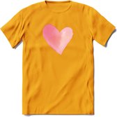 Valentijn Pastel waterverf Hart T-Shirt | Grappig Valentijnsdag Cadeautje voor Hem en Haar | Dames - Heren - Unisex | Kleding Cadeau | - Geel - XXL