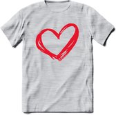 Valentijn Hart T-Shirt | Grappig Valentijnsdag Cadeautje voor Hem en Haar | Dames - Heren - Unisex | Kleding Cadeau | - Licht Grijs - Gemaleerd - M