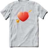 Valentijn Hart T-Shirt | Grappig Valentijnsdag Cadeautje voor Hem en Haar | Dames - Heren - Unisex | Kleding Cadeau | - Licht Grijs - Gemaleerd - XXL