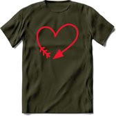 Valentijn Hart T-Shirt | Grappig Valentijnsdag Cadeautje voor Hem en Haar | Dames - Heren - Unisex | Kleding Cadeau | - Leger Groen - XXL