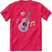 Valentijn muziek T-Shirt | Grappig gitaar Valentijnsdag Cadeautje voor Hem en Haar | Dames - Heren - Unisex | Kleding Cadeau | - Roze - XL