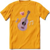 Valentijn muziek T-Shirt | Grappig gitaar Valentijnsdag Cadeautje voor Hem en Haar | Dames - Heren - Unisex | Kleding Cadeau | - Geel - S