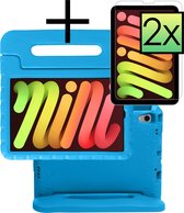 Hoesje Geschikt voor iPad Mini 6 Hoesje Kinderhoes Shockproof Hoes Kids Case Met 2x Screenprotector - Blauw