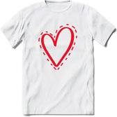 Valentijn Hart T-Shirt | Grappig Valentijnsdag Cadeautje voor Hem en Haar | Dames - Heren - Unisex | Kleding Cadeau | - Wit - XXL