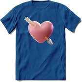 Valentijn Hart met pijl T-Shirt | Grappig Valentijnsdag Cadeautje voor Hem en Haar | Dames - Heren - Unisex | Kleding Cadeau | - Donker Blauw - M