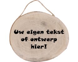 Van hout gemaakte naambord voordeur gepersonaliseerd met eigen tekst of ontwerp - Boomschors  hout - ±26cm diameter