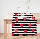 De Groen Home Bedrukt Velvet textiel Tafelloper - Rode hartjes - Fluweel - Runner 45x135