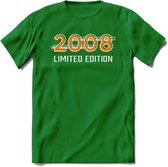 2008 Limited Edition T-Shirt | Goud - Zilver | Grappig Verjaardag en Feest Cadeau Shirt | Dames - Heren - Unisex | Tshirt Kleding Kado | - Donker Groen - S