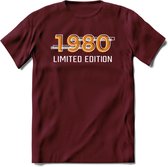 1980 Limited Edition T-Shirt | Goud - Zilver | Grappig Verjaardag en Feest Cadeau Shirt | Dames - Heren - Unisex | Tshirt Kleding Kado | - Burgundy - XL