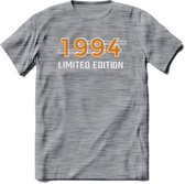 1994 Limited Edition T-Shirt | Goud - Zilver | Grappig Verjaardag en Feest Cadeau Shirt | Dames - Heren - Unisex | Tshirt Kleding Kado | - Donker Grijs - Gemaleerd - L