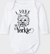 Baby Rompertje met tekst 'Yorkie' |Lange mouw l | wit zwart | maat 50/56 | cadeau | Kraamcadeau | Kraamkado