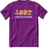 1992 Limited Edition T-Shirt | Goud - Zilver | Grappig Verjaardag en Feest Cadeau Shirt | Dames - Heren - Unisex | Tshirt Kleding Kado | - Paars - XL