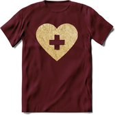 Valentijn Goud Hart T-Shirt | Grappig Valentijnsdag Cadeautje voor Hem en Haar | Dames - Heren - Unisex | Kleding Cadeau | - Burgundy - XL