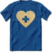 Valentijn Goud Hart T-Shirt | Grappig Valentijnsdag Cadeautje voor Hem en Haar | Dames - Heren - Unisex | Kleding Cadeau | - Donker Blauw - M