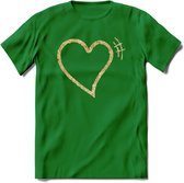 Valentijn Goud Hart T-Shirt | Grappig Valentijnsdag Cadeautje voor Hem en Haar | Dames - Heren - Unisex | Kleding Cadeau | - Donker Groen - XL