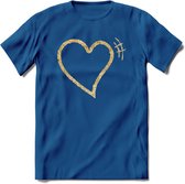 Valentijn Goud Hart T-Shirt | Grappig Valentijnsdag Cadeautje voor Hem en Haar | Dames - Heren - Unisex | Kleding Cadeau | - Donker Blauw - S