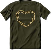 Valentijn Goud Hart T-Shirt | Grappig Valentijnsdag Cadeautje voor Hem en Haar | Dames - Heren - Unisex | Kleding Cadeau | - Leger Groen - XL