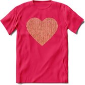 Valentijn Goud Hart T-Shirt | Grappig Valentijnsdag Cadeautje voor Hem en Haar | Dames - Heren - Unisex | Kleding Cadeau | - Roze - L