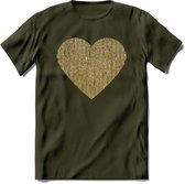 Valentijn Goud Hart T-Shirt | Grappig Valentijnsdag Cadeautje voor Hem en Haar | Dames - Heren - Unisex | Kleding Cadeau | - Leger Groen - M