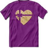 Valentijn Goud Hart T-Shirt | Grappig Valentijnsdag Cadeautje voor Hem en Haar | Dames - Heren - Unisex | Kleding Cadeau | - Paars - M