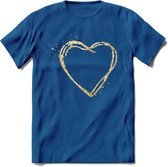 Valentijn Goud Hart T-Shirt | Grappig Valentijnsdag Cadeautje voor Hem en Haar | Dames - Heren - Unisex | Kleding Cadeau | - Donker Blauw - S