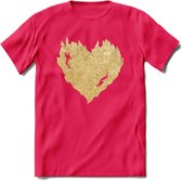 Valentijn Goud Hart T-Shirt | Grappig Valentijnsdag Cadeautje voor Hem en Haar | Dames - Heren - Unisex | Kleding Cadeau | - Roze - S