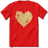 Valentijn Goud Hart T-Shirt | Grappig Valentijnsdag Cadeautje voor Hem en Haar | Dames - Heren - Unisex | Kleding Cadeau | - Rood - S