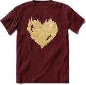 Valentijn Goud Hart T-Shirt | Grappig Valentijnsdag Cadeautje voor Hem en Haar | Dames - Heren - Unisex | Kleding Cadeau | - Burgundy - L