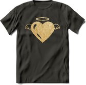 Valentijn Goud Hart T-Shirt | Grappig Valentijnsdag Cadeautje voor Hem en Haar | Dames - Heren - Unisex | Kleding Cadeau | - Donker Grijs - M