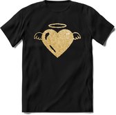 Valentijn Goud Hart T-Shirt | Grappig Valentijnsdag Cadeautje voor Hem en Haar | Dames - Heren - Unisex | Kleding Cadeau | - Zwart - XL