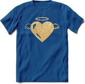 Valentijn Goud Hart T-Shirt | Grappig Valentijnsdag Cadeautje voor Hem en Haar | Dames - Heren - Unisex | Kleding Cadeau | - Donker Blauw - XL