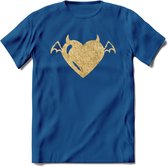 Valentijn Goud Hart T-Shirt | Grappig Valentijnsdag Cadeautje voor Hem en Haar | Dames - Heren - Unisex | Kleding Cadeau | - Donker Blauw - XL