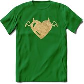 Valentijn Goud Hart T-Shirt | Grappig Valentijnsdag Cadeautje voor Hem en Haar | Dames - Heren - Unisex | Kleding Cadeau | - Donker Groen - XXL