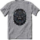 Leeuw - Dieren Mandala T-Shirt | Blauw | Grappig Verjaardag Zentangle Dierenkop Cadeau Shirt | Dames - Heren - Unisex | Wildlife Tshirt Kleding Kado | - Donker Grijs - Gemaleerd -