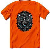 Leeuw - Dieren Mandala T-Shirt | Lichtblauw | Grappig Verjaardag Zentangle Dierenkop Cadeau Shirt | Dames - Heren - Unisex | Wildlife Tshirt Kleding Kado | - Oranje - S