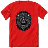 Leeuw - Dieren Mandala T-Shirt | Lichtblauw | Grappig Verjaardag Zentangle Dierenkop Cadeau Shirt | Dames - Heren - Unisex | Wildlife Tshirt Kleding Kado | - Rood - 3XL