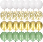 Partizzle® - Partizzle 50x Olijfgroene, Gouden & Witte Helium Confetti Ballonnen - Groene Verjaardag Versiering - Ballonnenboog Maken - Latex