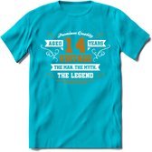 14 Jaar Legend T-Shirt | Goud - Wit | Grappig Verjaardag en Feest Cadeau Shirt | Dames - Heren - Unisex | Tshirt Kleding Kado | - Blauw - 3XL